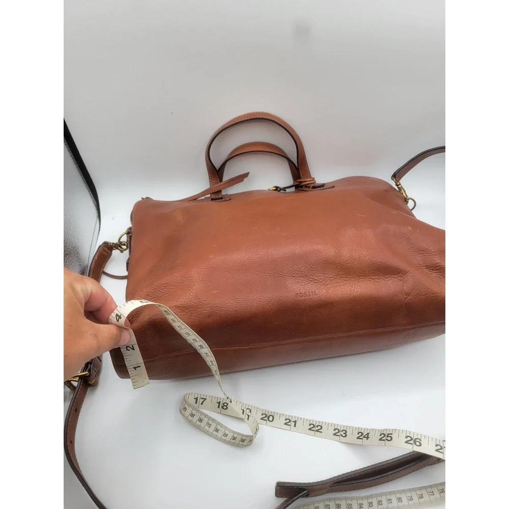 Fossil Rachel Satchel Brown Leather Triple Compartment Crossbody Laptop Bag